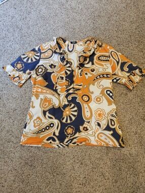 J Crew Bold Patterned Top W/ Flutter Sleeves, Buttons & Drawstring Neckline, Med